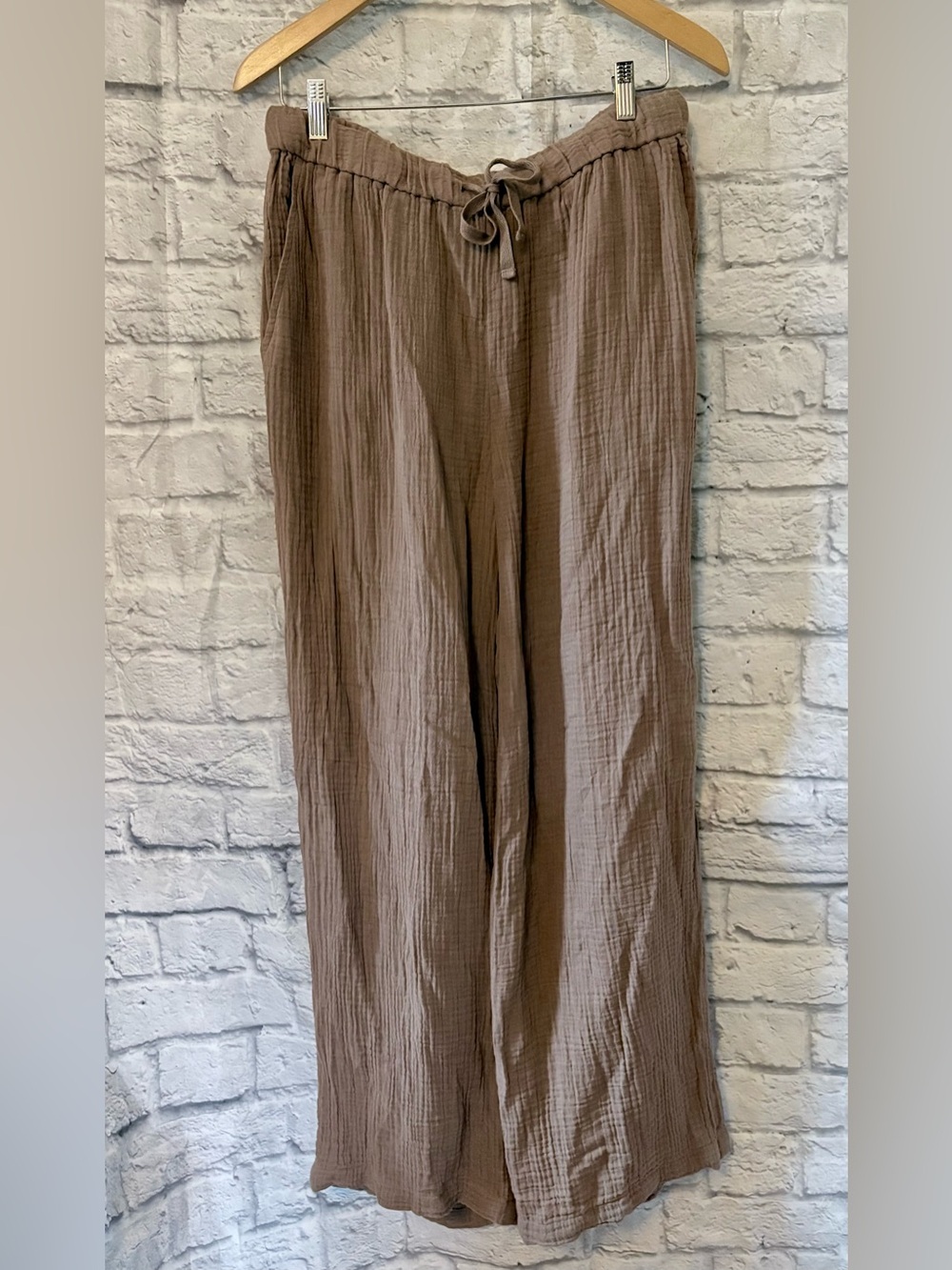 Eileen Fisher Organic Cotton Wide Leg Pants Taupe Sz M